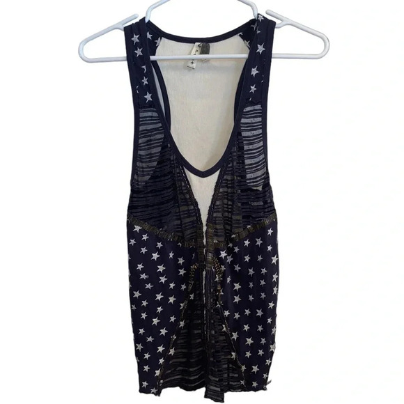 vintage Y2K Free People We The People Navy Stars & Bars Racerback Tank top - Picture 3 of 9